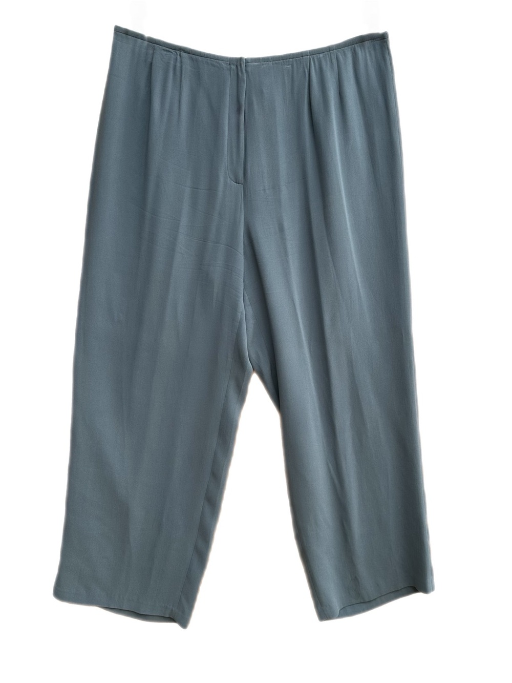Eileen Fisher Silk Grey / Dusty Blue Crepe Straight-Leg Pants